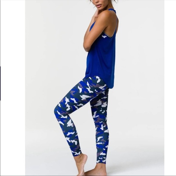 Onzie Midnight Blue High Rise Camouflage Hot Yoga Leggings Size S/M EUC - Picture 2 of 16